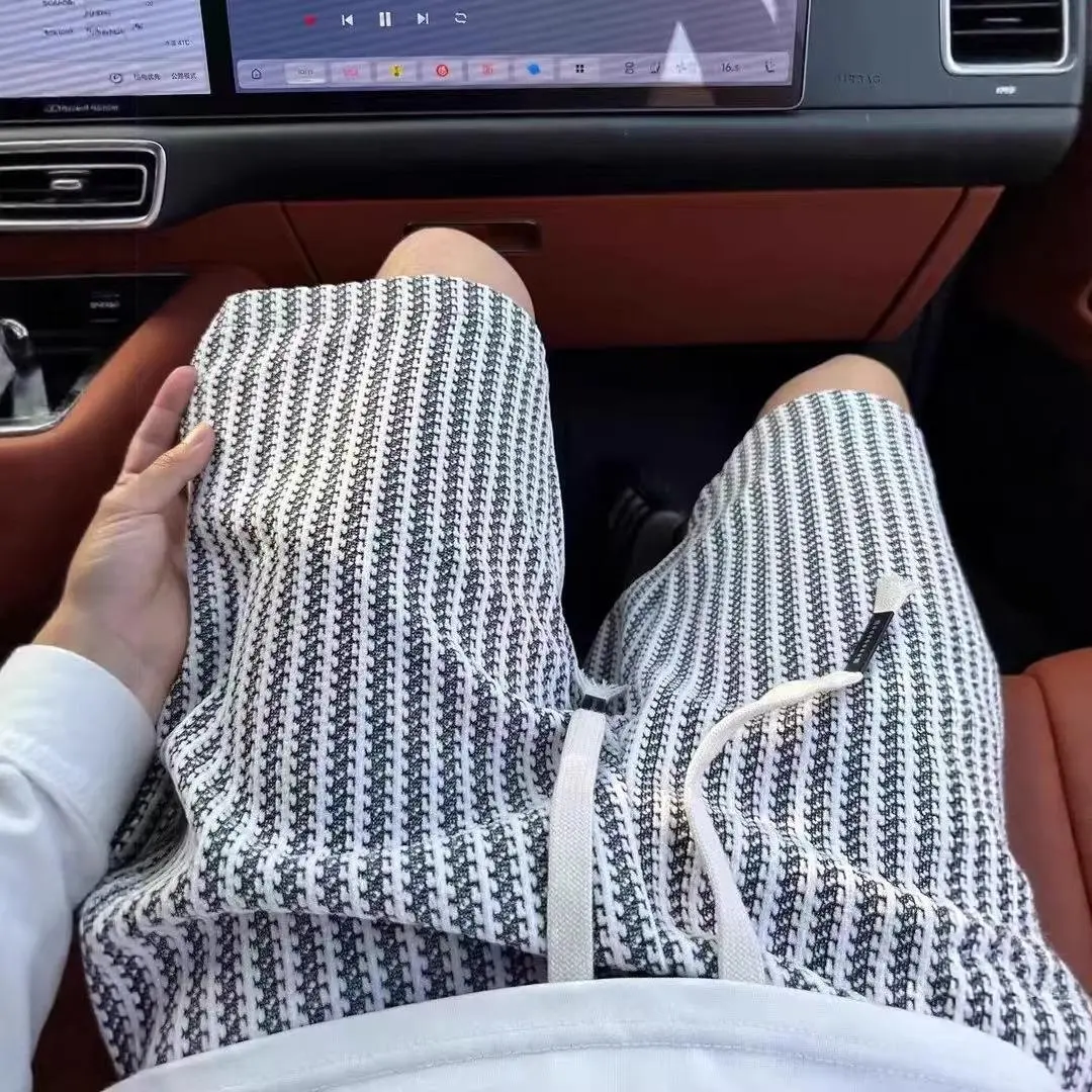 Black And White Striped Loose-fitting Casual Athletic