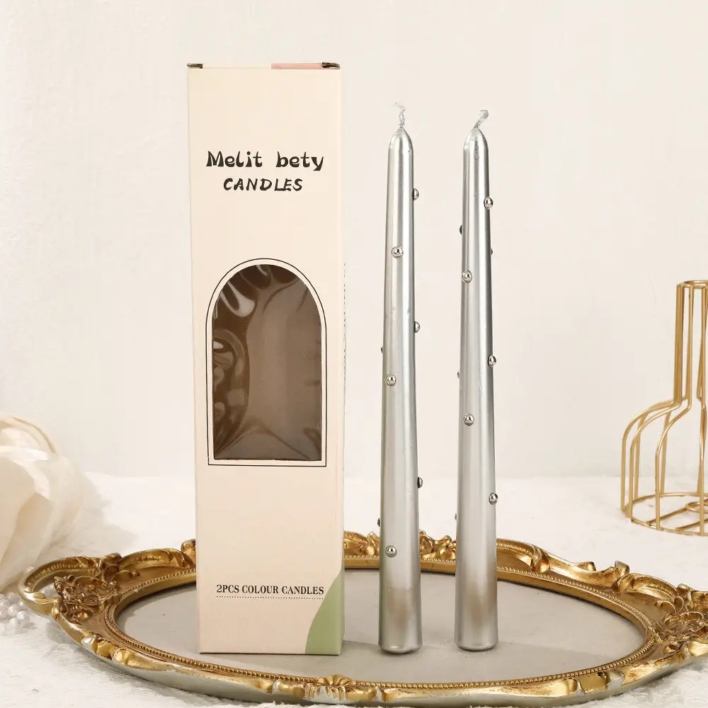 European-style Electroplated Colored Pearl Long-stem Candle For Home Use Smokeless