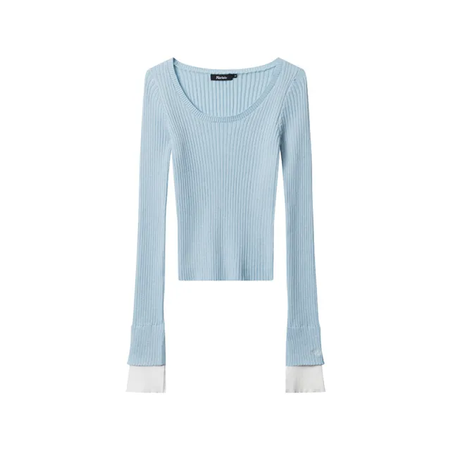 American style Slim fit Sweater Pullover Solid Color Casual Blue - Shop at LoveMi