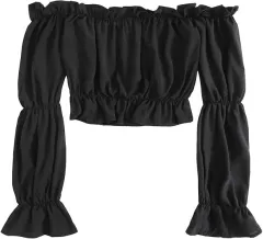 Women's Crop Top With Tube Neckline - Black - View 1