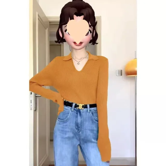 Green Lapel Sweater Inner Bottoming Shirt Women Orange - Shop at LoveMi