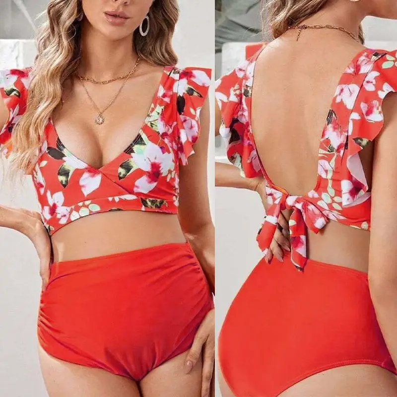Maternity Casual Backless Halter Two-Piece Swimsuit Set