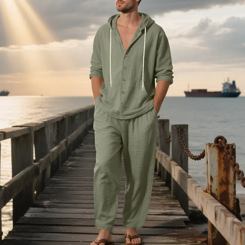 Hooded Long-sleeved Shirt Trousers Casual Suit Men