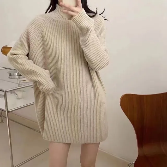 Half Turtleneck Pullover Autumn And Winter Long Sleeve Sweater Apricot - Shop at LoveMi