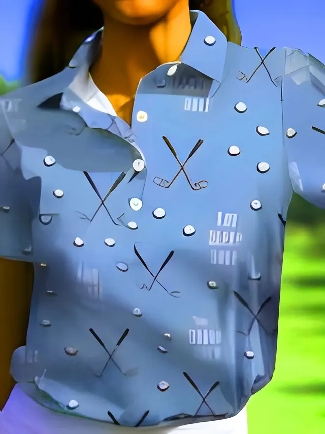 Casual Golf Printed T shirt Polo Collar Top Women Sky Blue - Shop at LoveMi