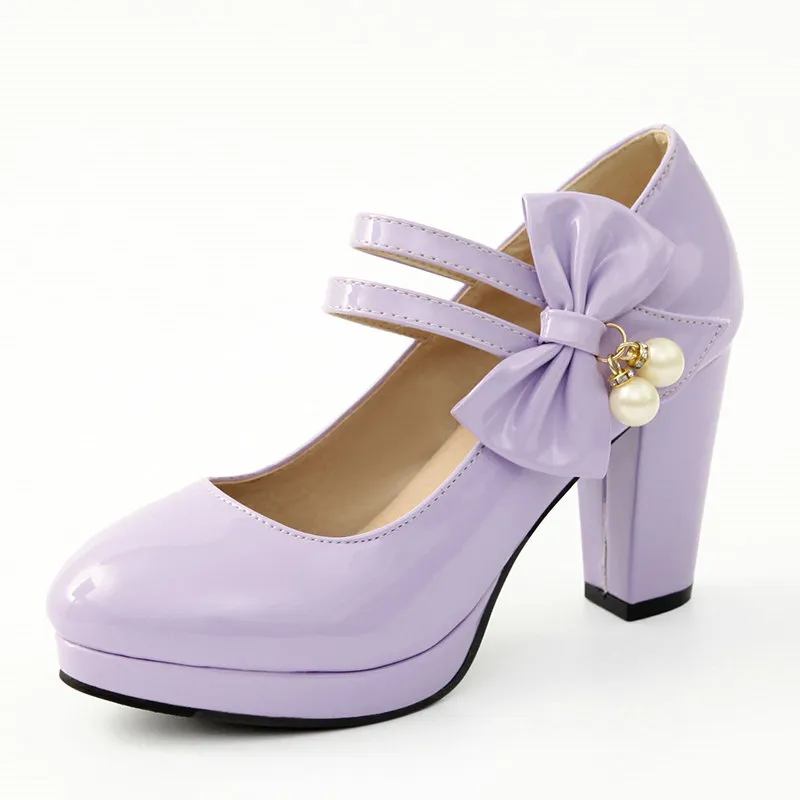 Thick Heel Super High Heel Round Toe Large Size Waterproof Platform Shoes Performance Model Cheongsam Catwalk Shoes - Purple