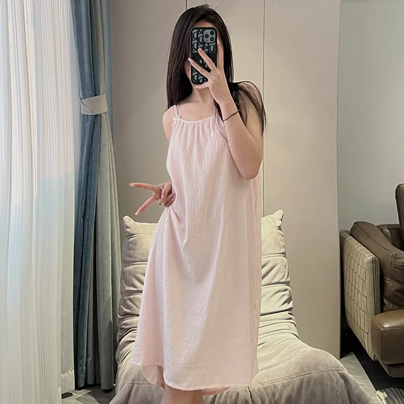 Women's Thin Plus Size Loose Slip Nightdress With Chest Pad - Deep Pink