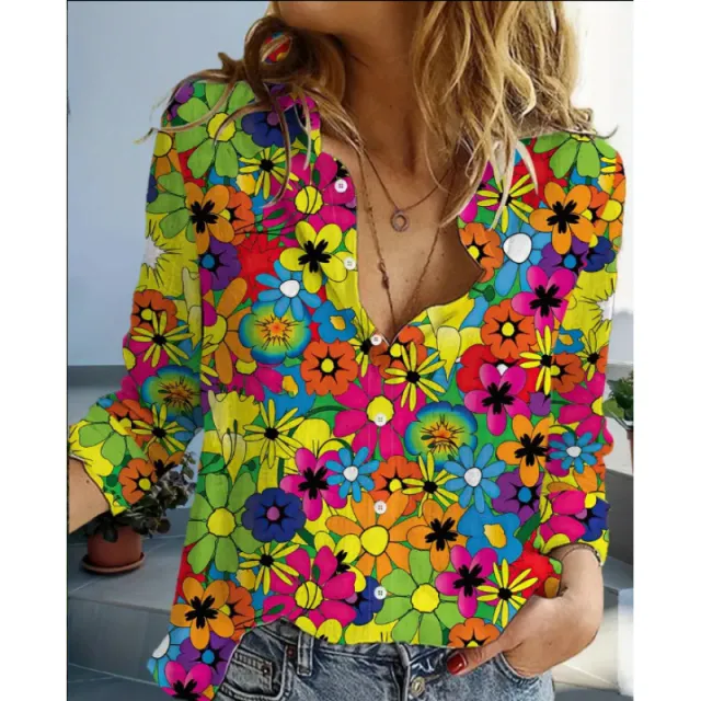 Fashion Casual Shirt Digital Printing Lapel Long Sleeve Shirt Color4 5Xl - Shop at LoveMi