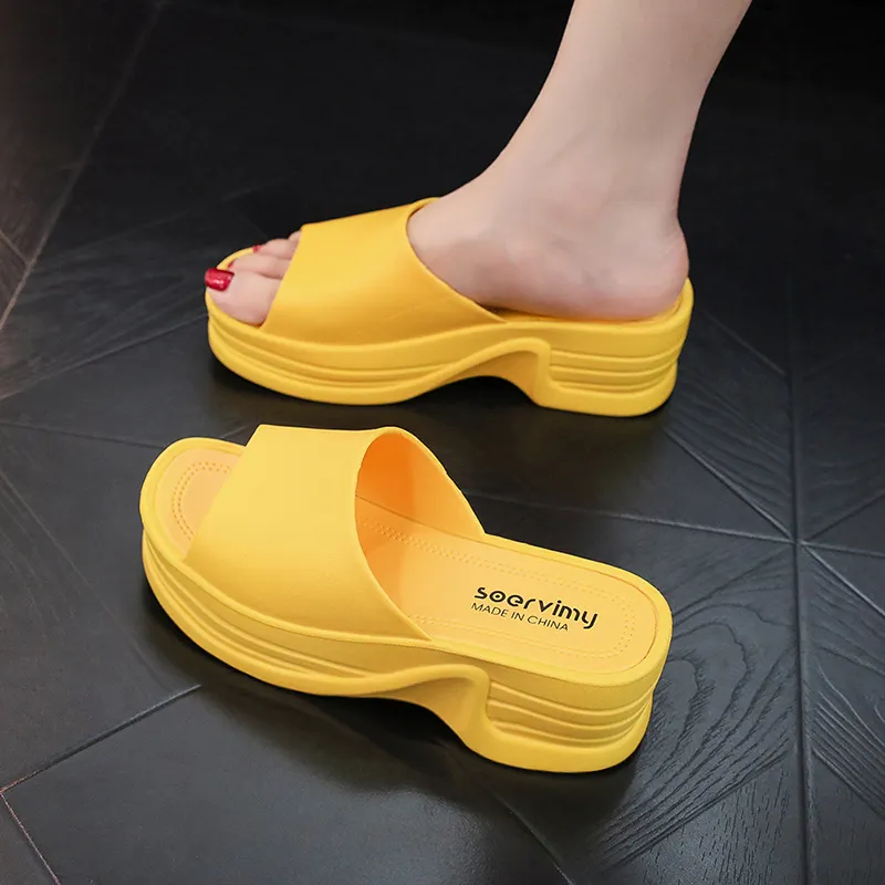 Platform Slippers Female Summer Waterproof Non-slip Rain Boots - Yellow