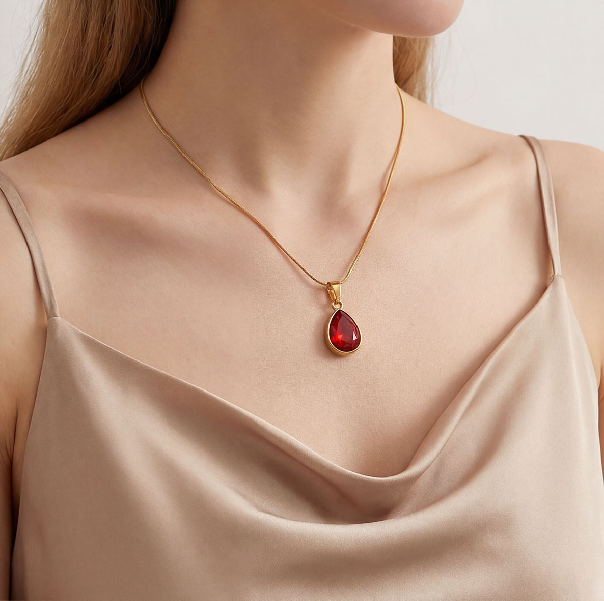 Waterdrop Gemstone Pendant Titanium Steel Clavicle Chain