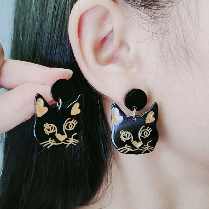 Moon Cat Head Earrings Simple Fashion Acrylic Earrings
