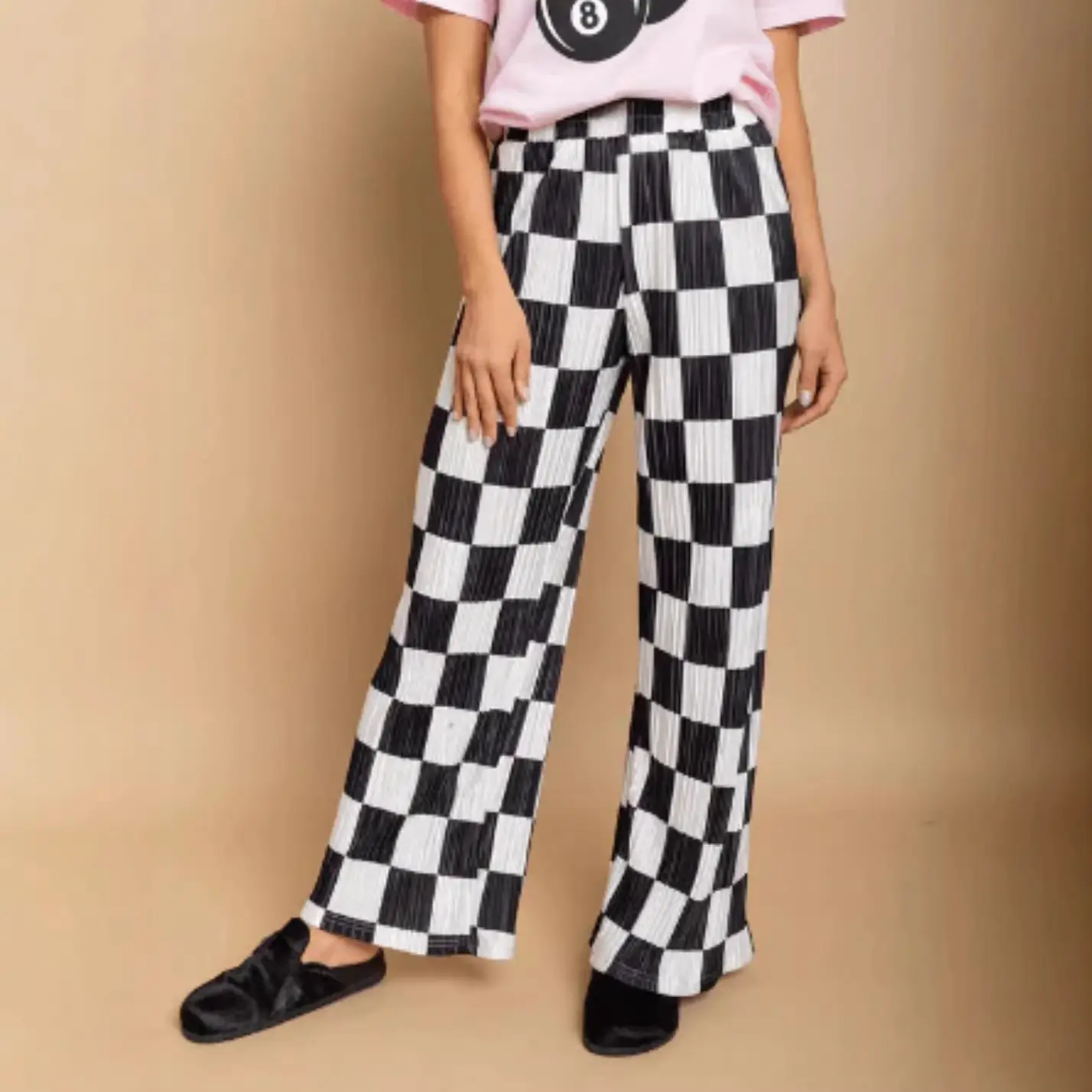 Fashionable Minimalist Plaid Print Pleated Trousers