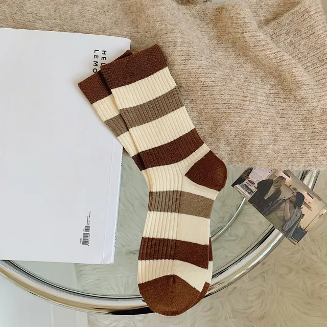 Women's Autumn And Winter Warm Fleece Coffee Wool Socks Stripes - Shop at LoveMi