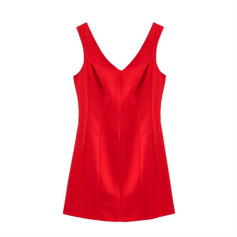 European And American Style V neck Sleeveless Waist Balloon Mini Dress - Shop at LoveMi