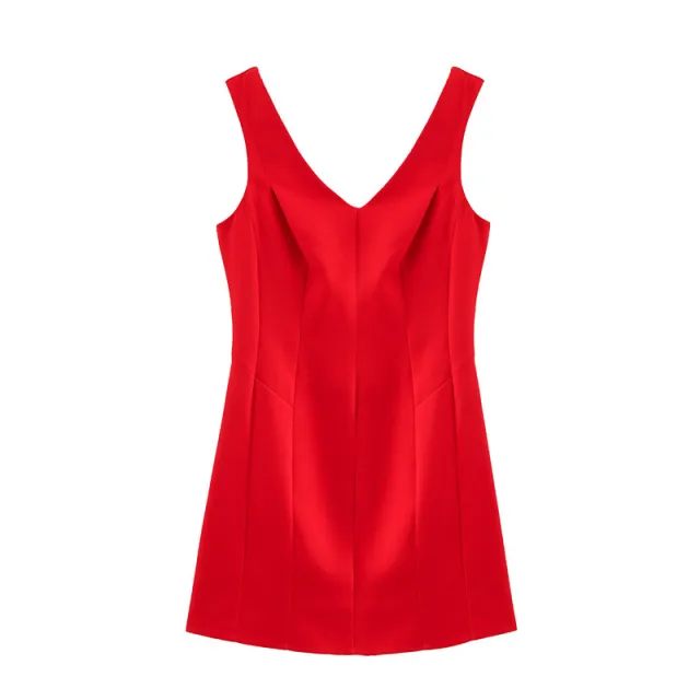 European And American Style V neck Sleeveless Waist Balloon Mini Dress - Shop at LoveMi