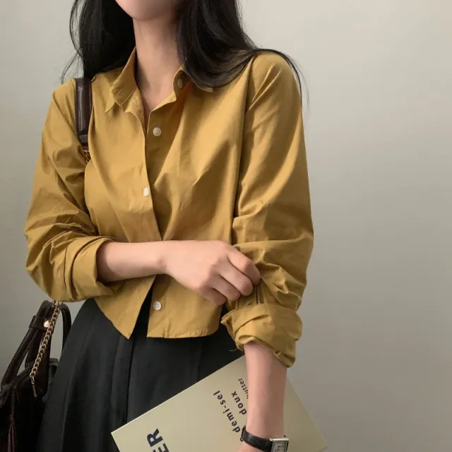 Short Shirt Long Sleeve Underwear Blouse Mustard Yellow - Shop at LoveMi