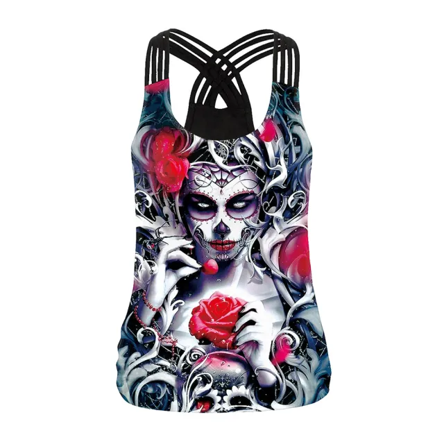 Women's Rose Skull Digital Printed Vest Wb104 047 - Shop at LoveMi