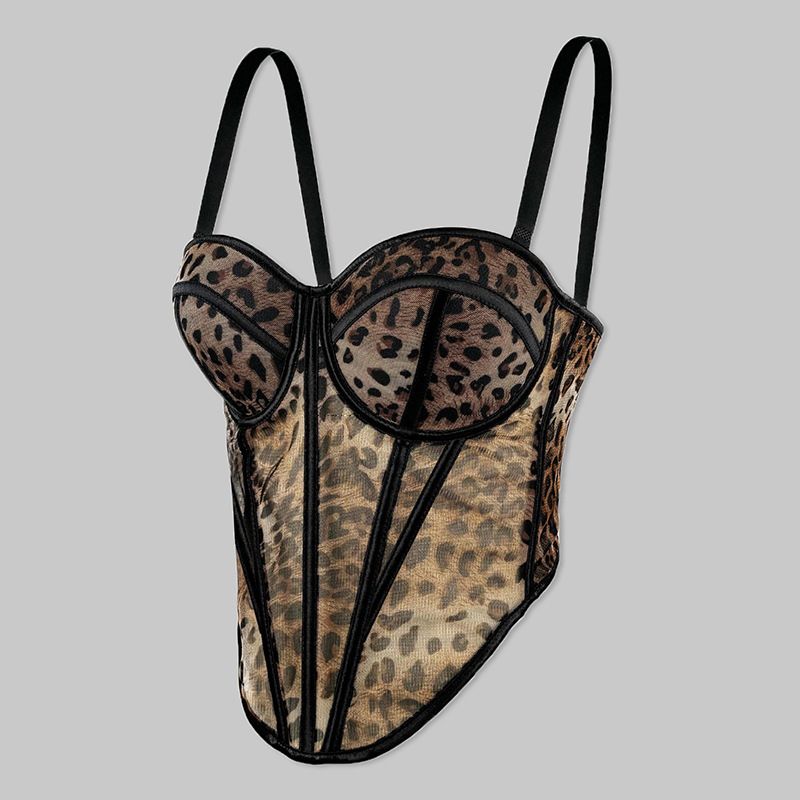Women's Fashion Personality Mesh Leopard Print Corset Leopard - Shop at LoveMi