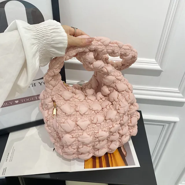 Pleated Cloud Bag Bubble Shoulder Messenger Bag Pink - Shop at LoveMi
