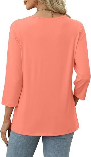 Coral pink women’s autumn button v-neck cotton shirt