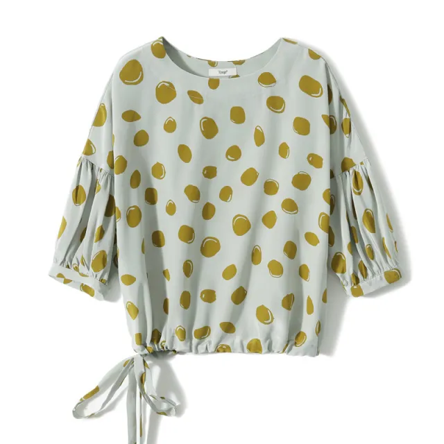 Elegant Retro Romantic Bubble Print Lantern Sleeve Shirt Top Gray - Shop at LoveMi