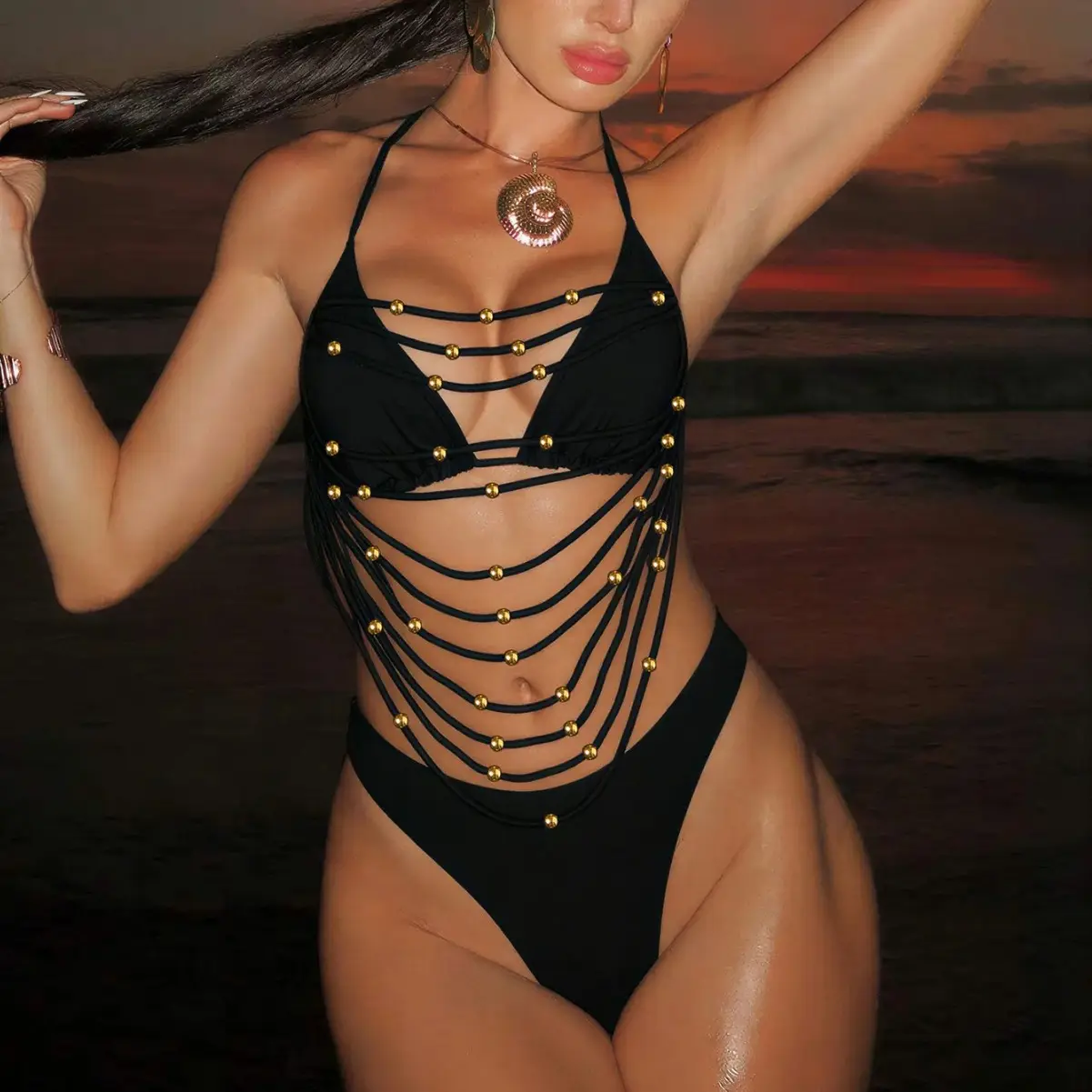 Solid-color Sexy Hollow-out Swimsuit Bikini