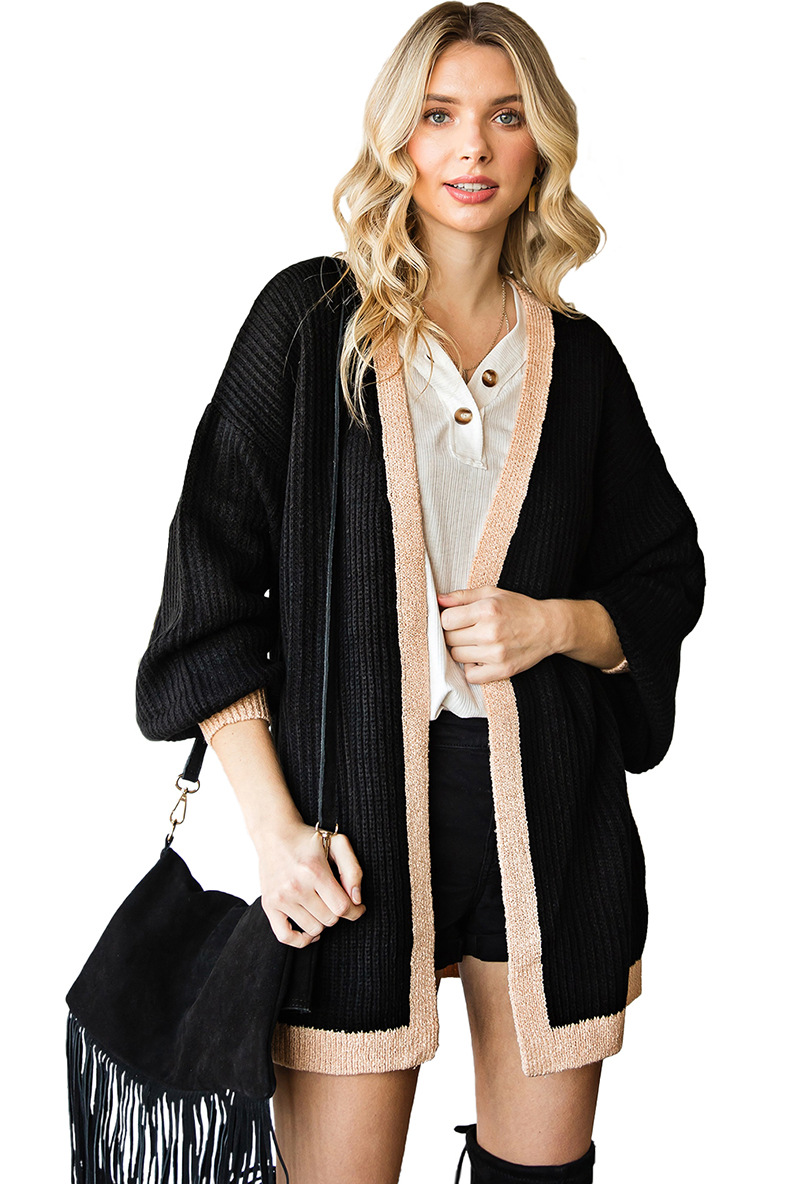 Women's Loose Fitting Casual Color Contrast Cardigan
