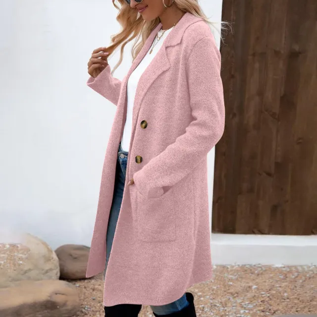 Women's Fashionable All match Mid length Woolen Coat Suit Jacket A20 Pink - Shop at LoveMi