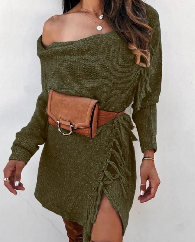 European And American Knitted Tassel Sweater Coat Army Green - Shop at LoveMi