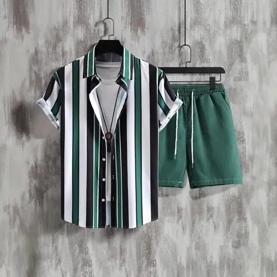 Striped Contrast Color 3D Printing Vacation Shirt