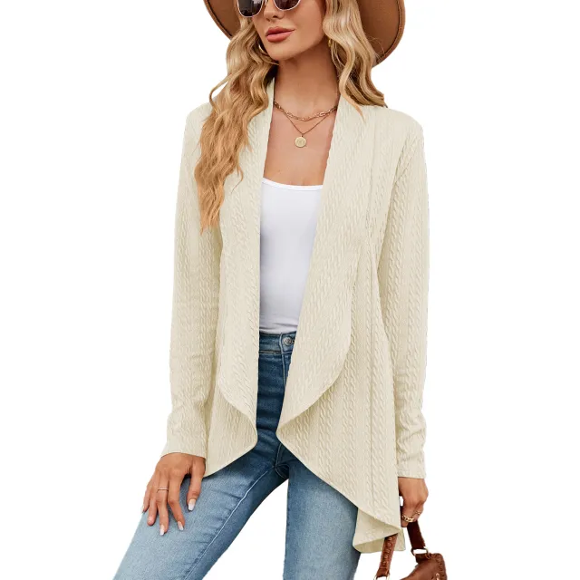 Women's Fashion Long Sleeve Solid Color Loose Cardigan Top Apricot - Shop at LoveMi