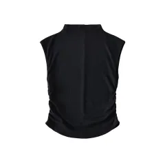Women's Short Half-turtleneck Stretch Slim-fit Pleated Vest - Black - View 1