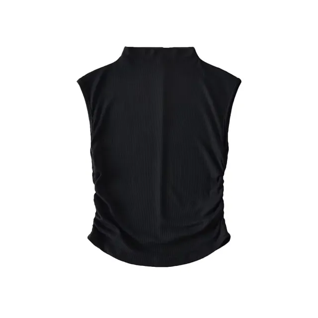Women's Short Half turtleneck Stretch Slim fit Pleated Vest Black - Shop at LoveMi