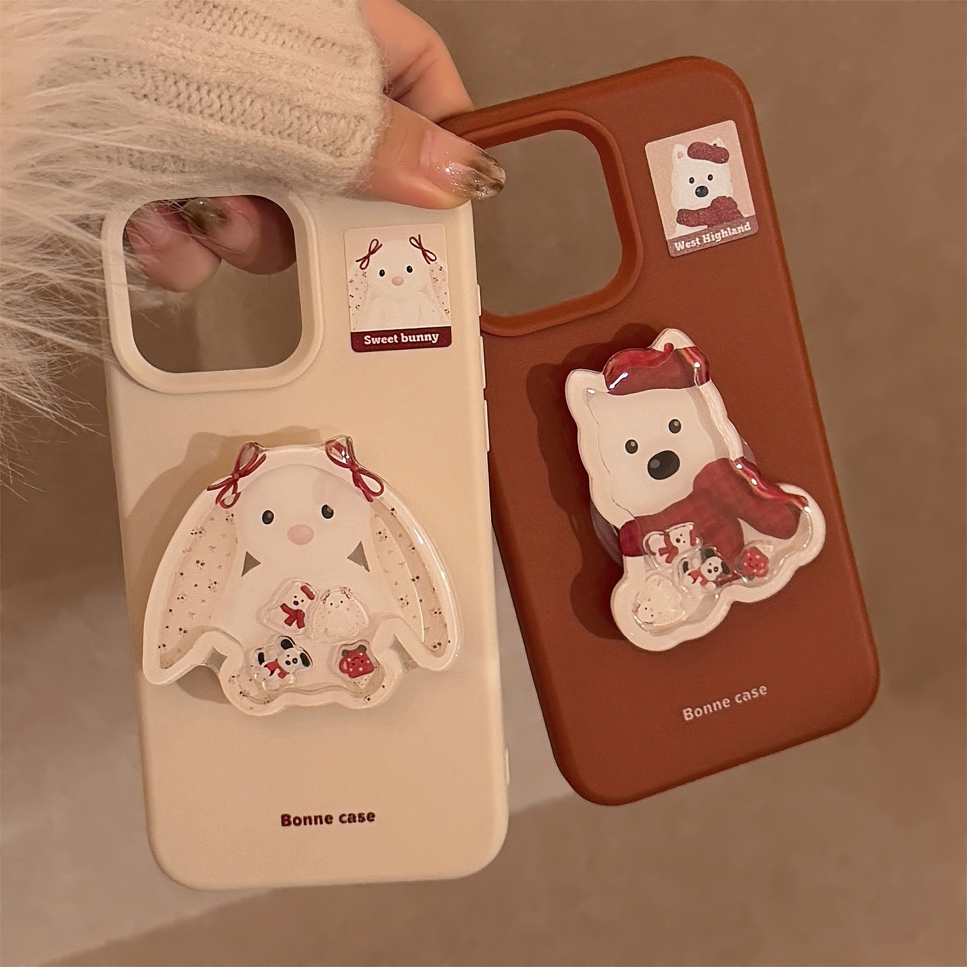 Cartoon Animal Shaker Stand Phone Case In Silicone