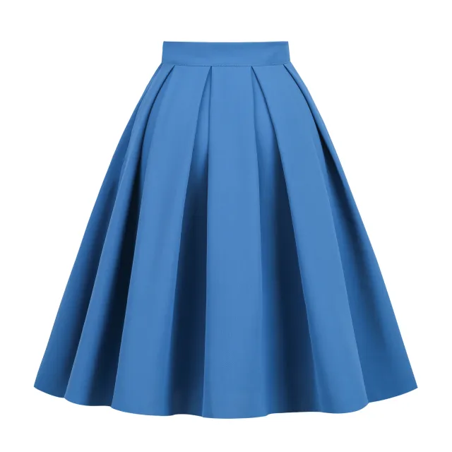 Solid Color A Line Waist Fitted Umbrella Swing Mid waist Large Swing All matching Bubble Skirt Dark Blue - Shop at LoveMi