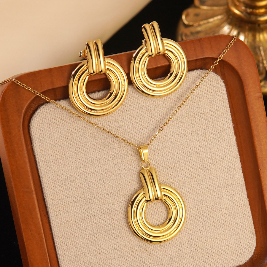 Stainless Steel Heart Bow Flower Necklace And Earrings Set