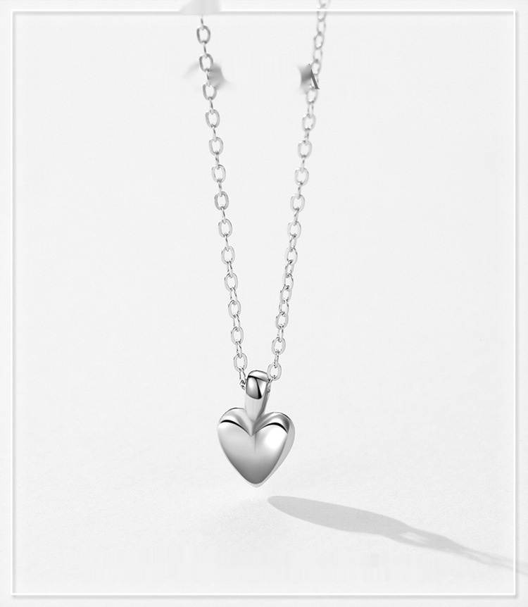 Sterling Silver Simple Heart-shaped Pendant Necklace For Women