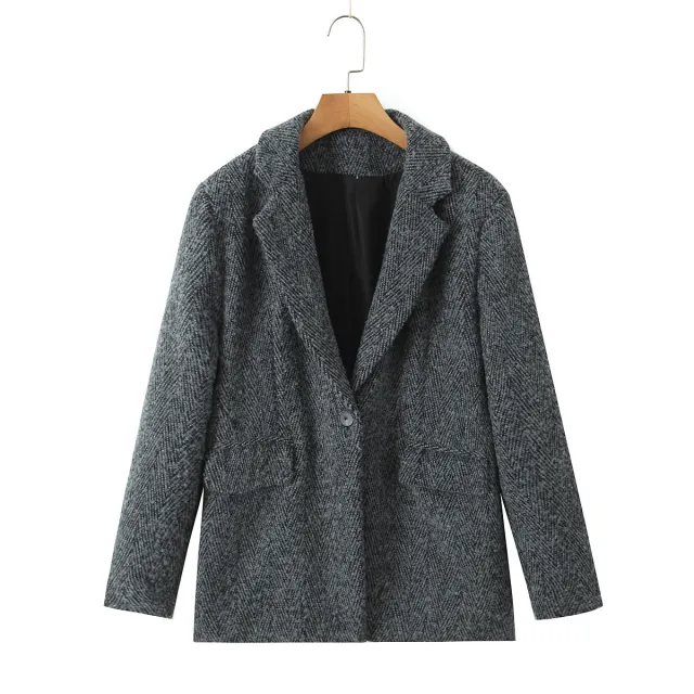 Autumn And Winter New Casual Woolen Outside Women Black And Gray Coat - Shop at LoveMi