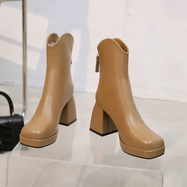 French Style Temperament High Heel Thin Ankle Boots Khaki - Shop at LoveMi