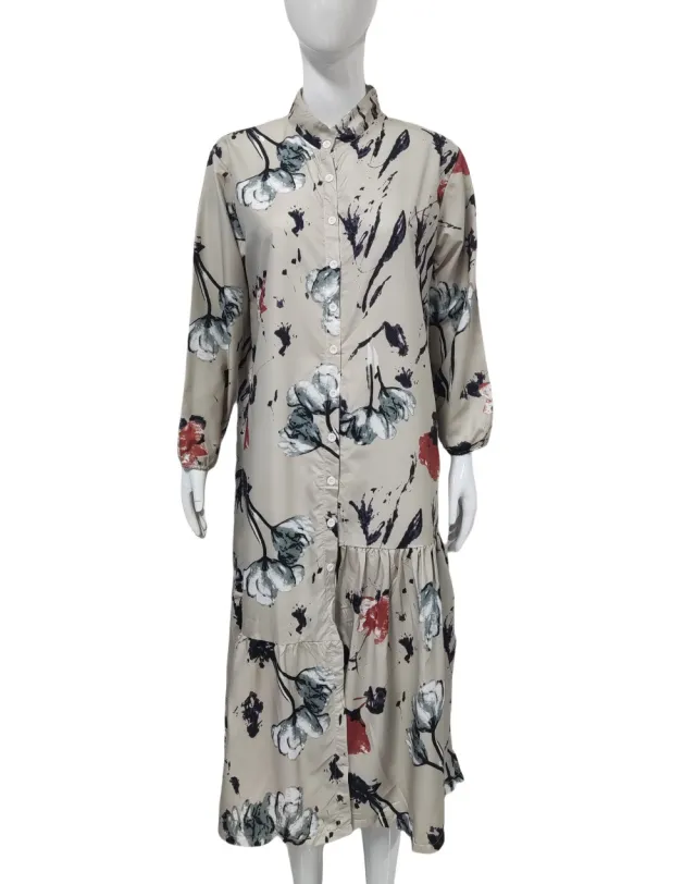 Loose Casual Floral Print Long Dress Apricot - Shop at LoveMi