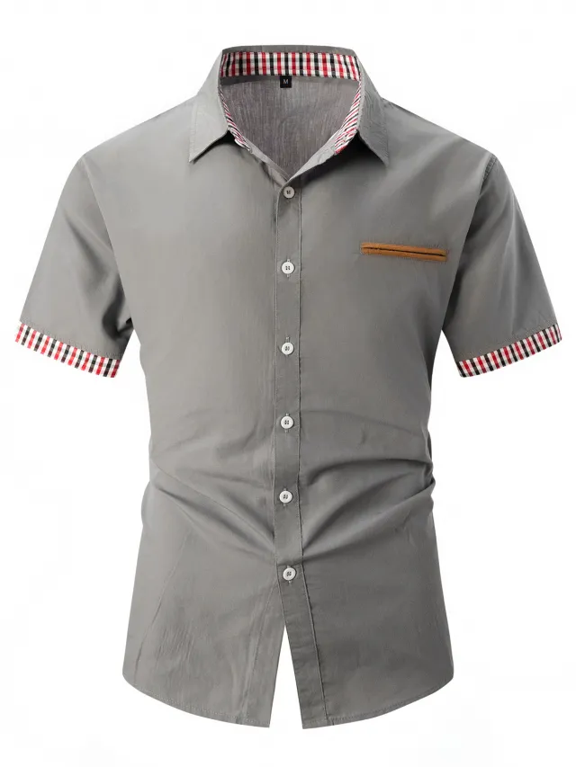 Summer Fashion Men's Plaid Colorblock Short Sleeve Gray - Shop at LoveMi