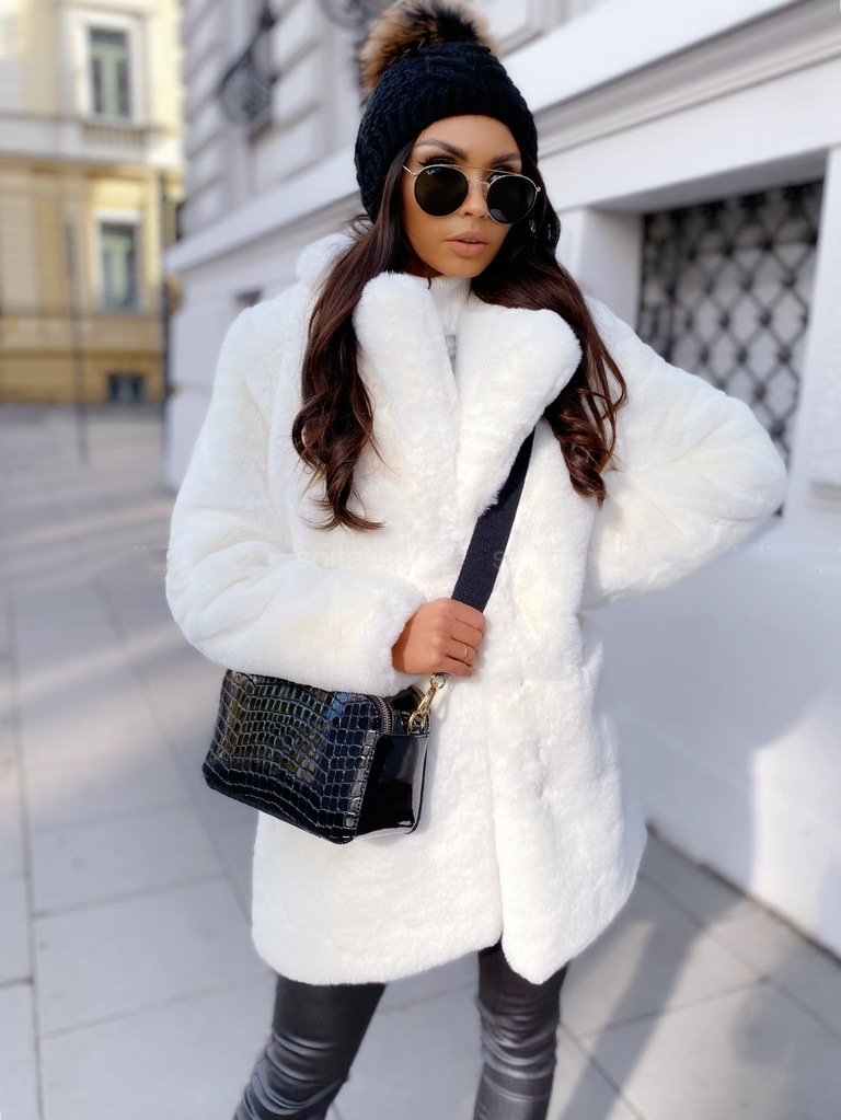Temperament Long Sleeve Lapel Faux Fur Coat Solid Color Coat Women Fur Fur Women's Clothing White - Shop at LoveMi