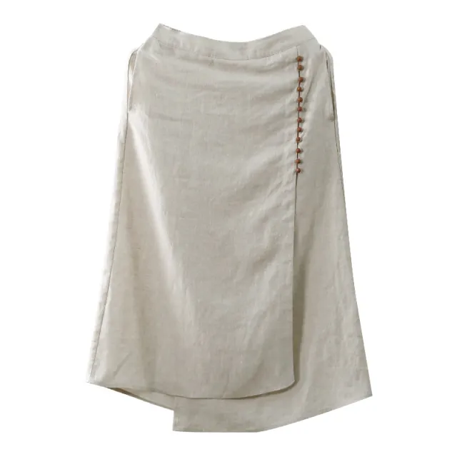 Solid Color Mid length Raw Jute Color Artistic Irregular Stitching Skirt Hemp - Shop at LoveMi