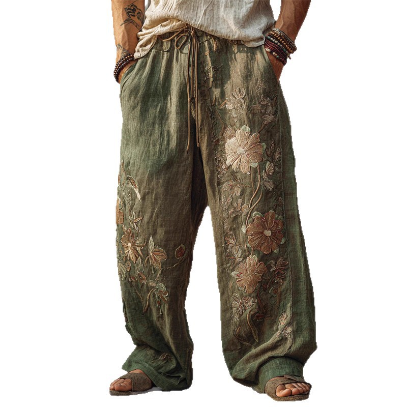Mens Casual Fashionable Loose Straight-Leg Pants With Digital Print
