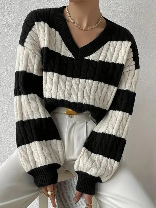 Women's Knitted Sweater Lazy Loose All matching Top Black - Shop at LoveMi