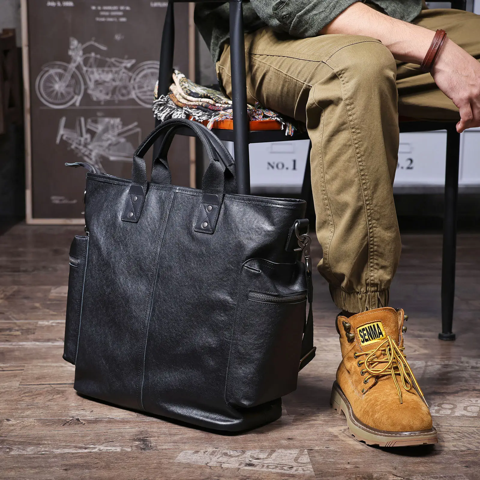 Mens Large-Capacity Shoulder And Crossbody Bag Made