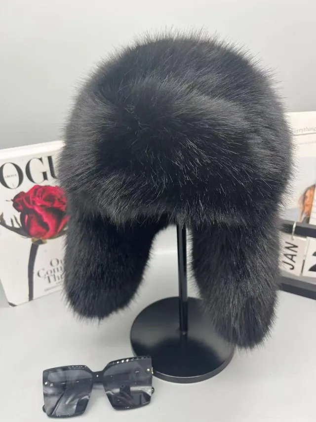 New Autumn And Winter Plush Imitation Fox Fur Hat Black - Shop at LoveMi