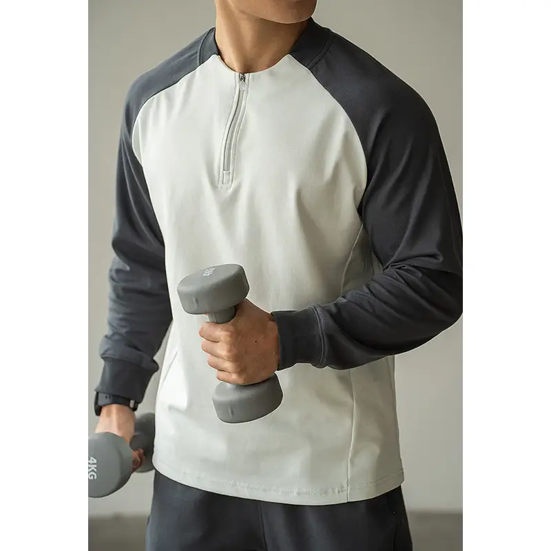 Contrast Color Half Long-sleeve Zipper T-shirt Men