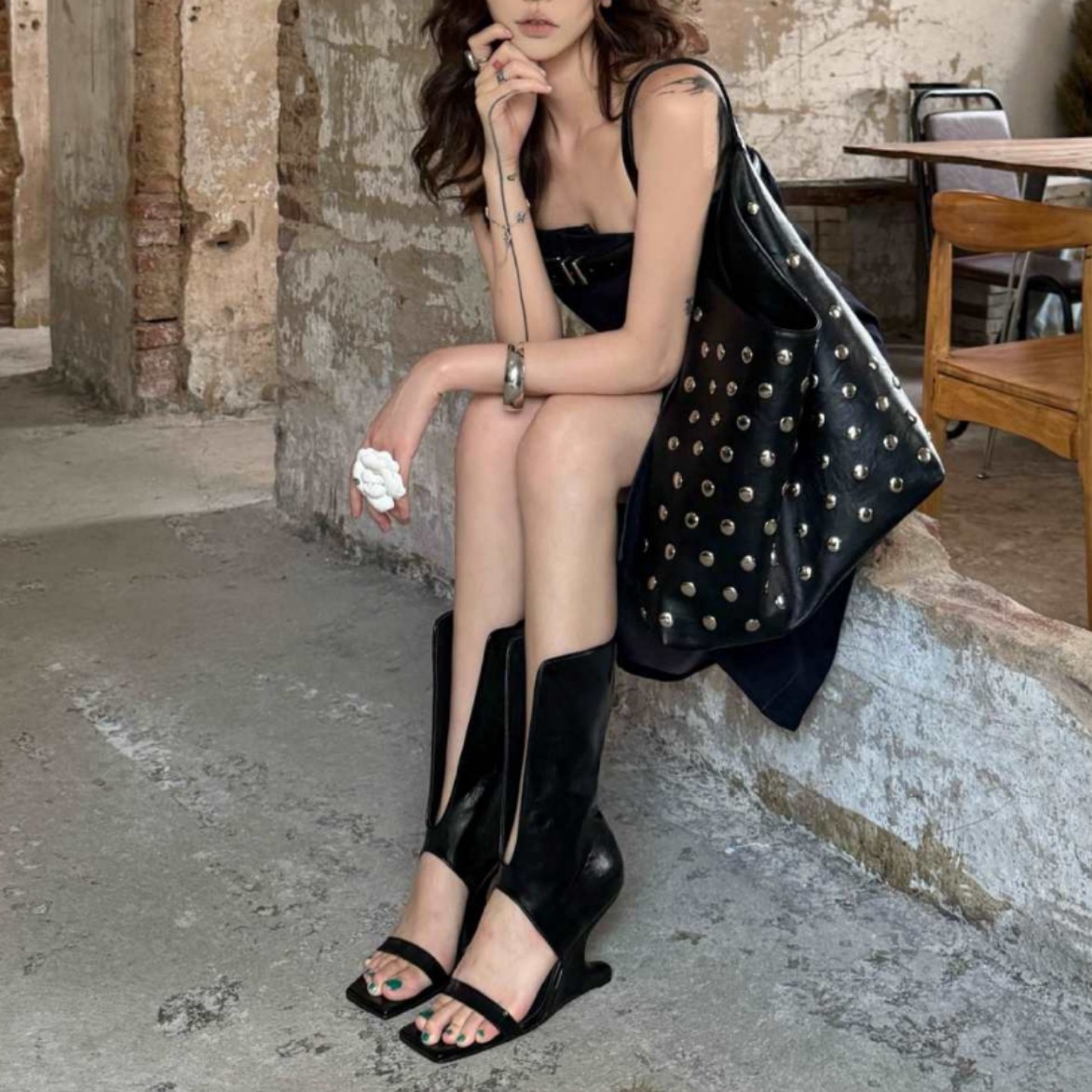 Square-Toe High-Heel Sandals
