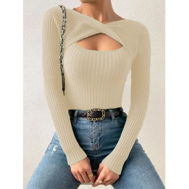 European And American Irregular Hollow Pullover Sweater Apricot - Shop at LoveMi
